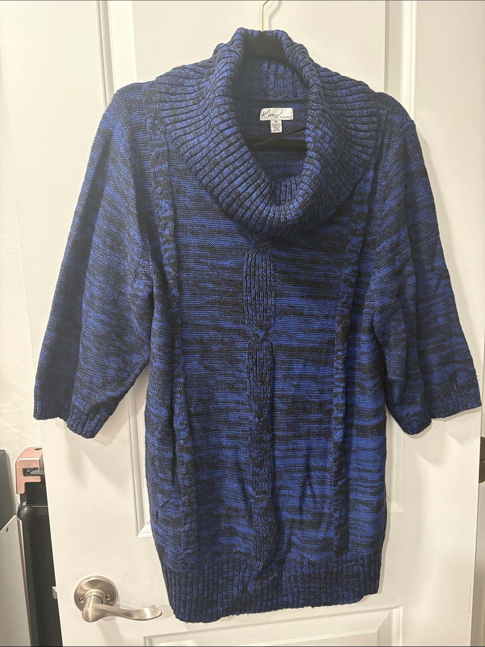 Kim Rogers Blue and Black Marled Cowl Neck Sweater